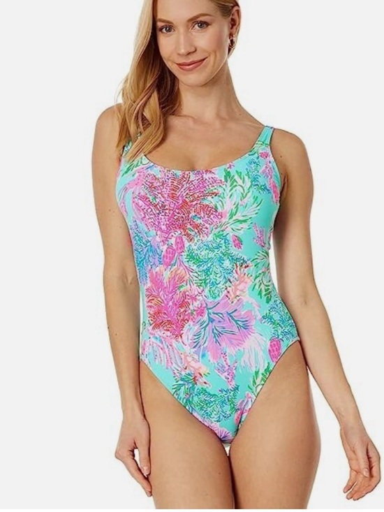 Lilly Pulitzer Brin Scoop Neck One Piece Swimsuit Celestial Blue Cay To My Heart - Picture 4 of 14